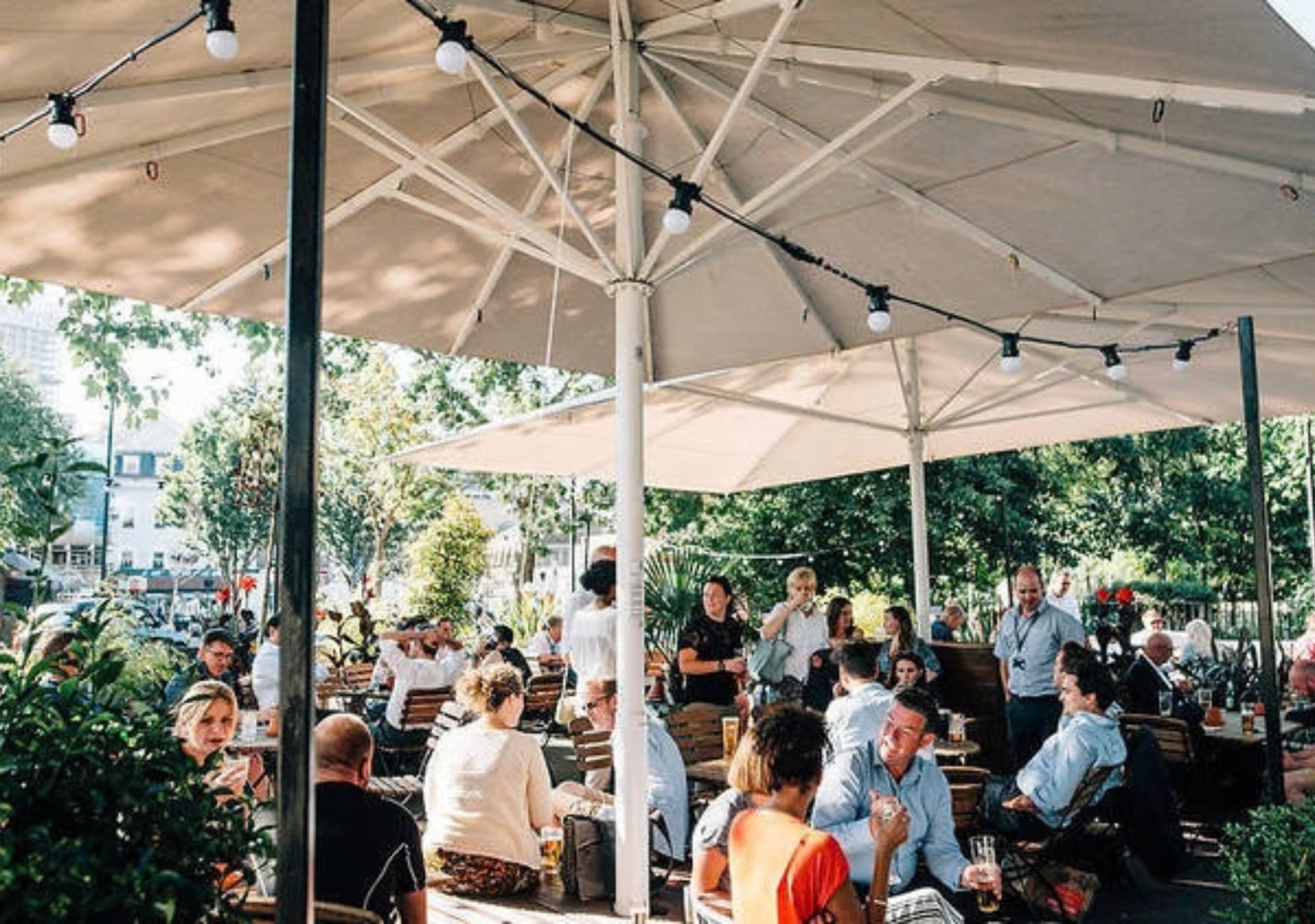 Guests enjoying drinks in beer garden